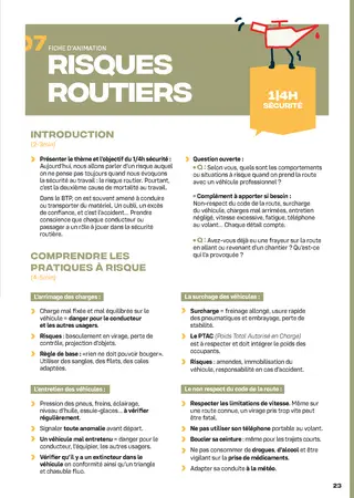 Fiche animation 1/4h sécurité - risque routier