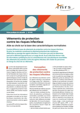 Vêtements de protection contre les risques infectieux