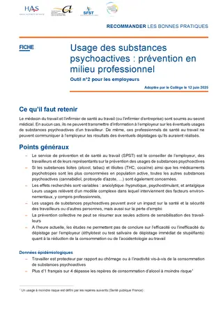 Usages des substances psychoactives : prévention en milieu professionnel