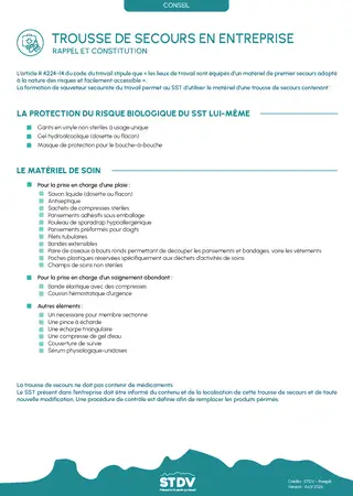 Constitution de la trousse de secours